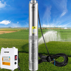 VEVOR Deep Well Submersible Pump, 3HP 230V/60Hz, 37GPM 640 ft Head, with 33 ft Cord & External Control Box, 4 inch
