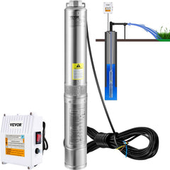 VEVOR Deep Well Submersible Pump, 3HP 230V/60Hz, 37GPM 640 ft Head, with 33 ft Cord & External Control Box, 4 inch