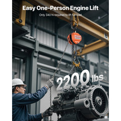 VEVOR Hand Chain Hoist, 1 Ton 2200 lbs Capacity, Manual Chain Block with Upgrade G80 Galvanized Chain, 10 ft Lifting