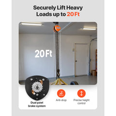 VEVOR Hand Chain Hoist, 2 Ton 4400 lbs Capacity, Manual Chain Block with Upgrade G80 Galvanized Chain, 20 ft Lifting