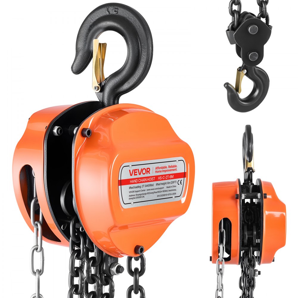 VEVOR Hand Chain Hoist, 2 Ton 4400 lbs Capacity, Manual Chain Block with Upgrade G80 Galvanized Chain, 20 ft Lifting