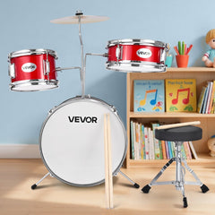 VEVOR Kids Drum Set, 3-Piece 14 in Junior Drum Sets, Beginner Drums Set with Adjustable Throne, Cymbal & Two Pairs of