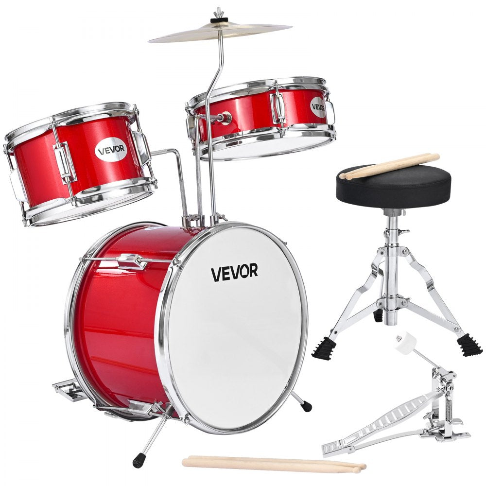 VEVOR Kids Drum Set, 3-Piece 14 in Junior Drum Sets, Beginner Drums Set with Adjustable Throne, Cymbal & Two Pairs of