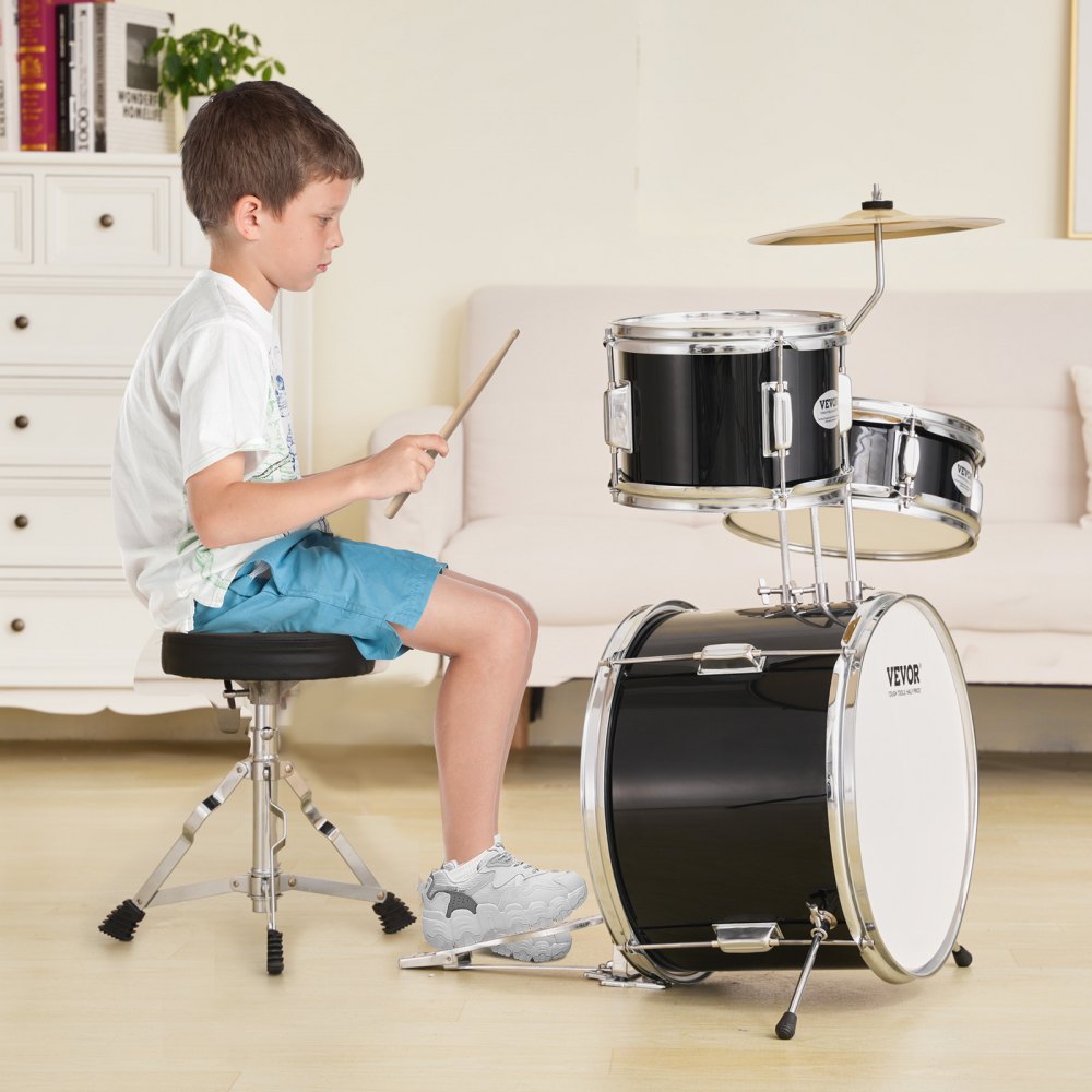 VEVOR Kids Drum Set, 3-Piece, 14 in Beginner Drum Set with Adjustable Throne Cymbal Pedal Two Pairs of Drumsticks, 8''