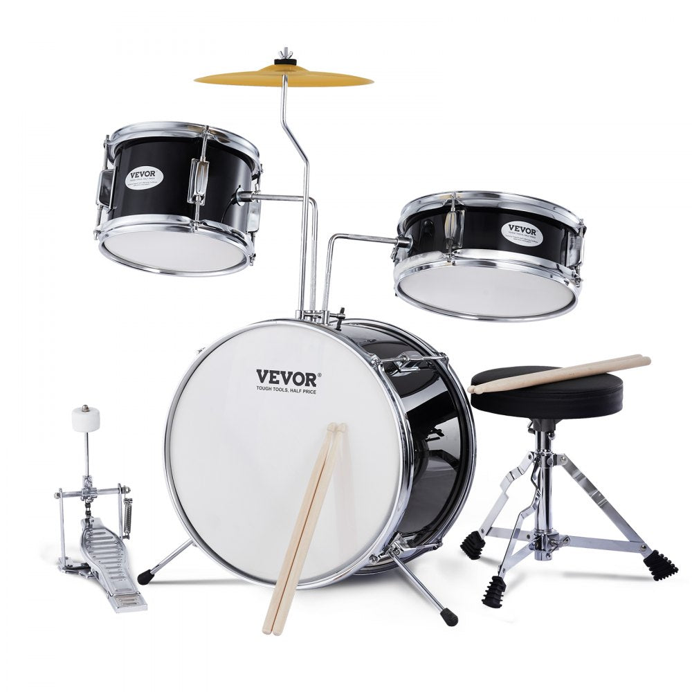 VEVOR Kids Drum Set, 3-Piece, 14 in Beginner Drum Set with Adjustable Throne Cymbal Pedal Two Pairs of Drumsticks, 8''
