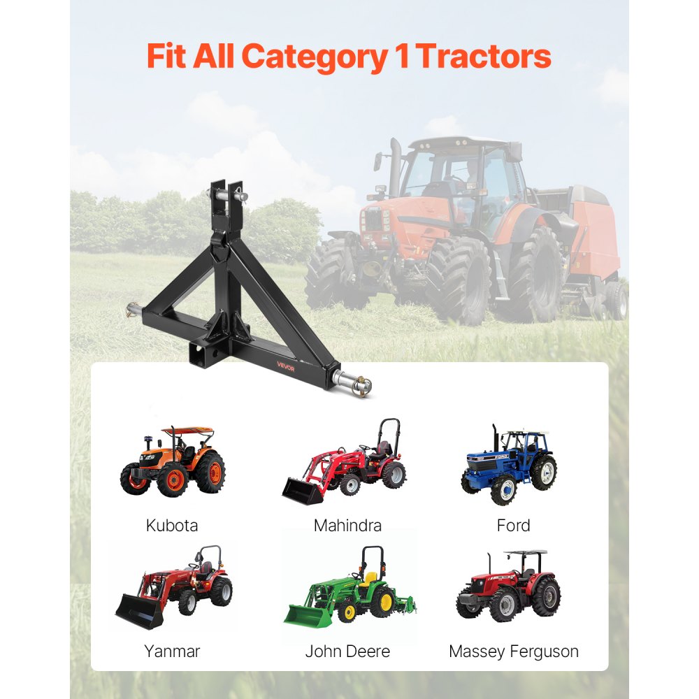 VEVOR 3 Point Hitch Receiver with 2 in Receiver, 3pt Quick Hitch Attachment, 3,000 lbs Capacity, Heavy Duty Tractor Tow