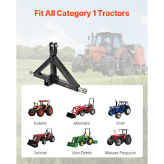 VEVOR 3 Point Hitch Receiver with 2 in Receiver, 3pt Quick Hitch Attachment, 3,000 lbs Capacity, Heavy Duty Tractor Tow