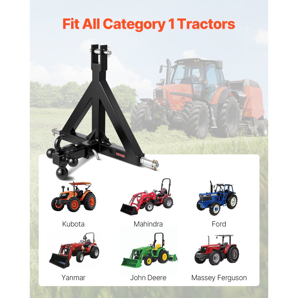 VEVOR 3 Point Trailer Hitch 2 in Receiver, 3pt Quick Hitch Attachment with 3 Trailer Balls, Tractor Tow Drawbar