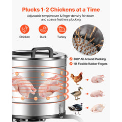 VEVOR Chicken Plucker Machine, 15.7 in Drum, 550W & 275RPM Electric Chicken Plucking Machine with 114 Soft Fingers &