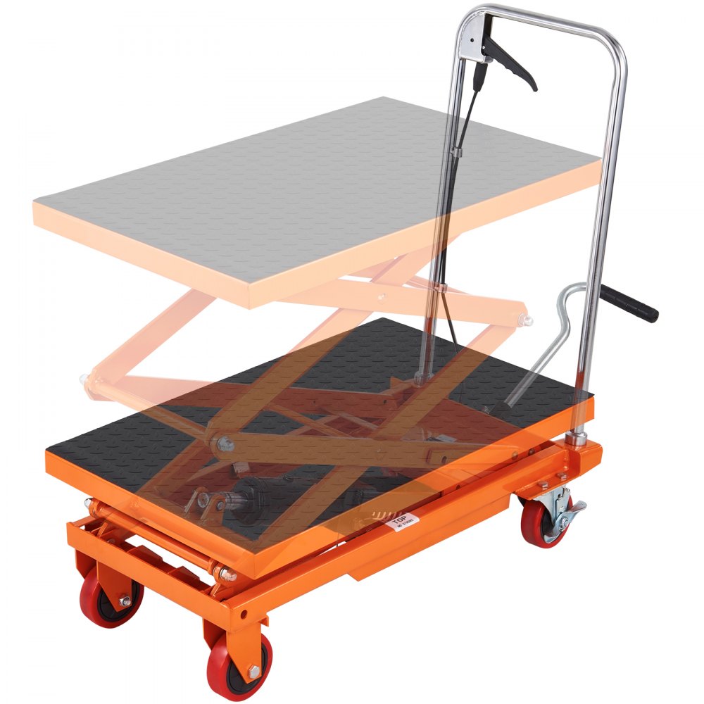 VEVOR Hydraulic Lift Table Cart, 330lbs Capacity 50" Lifting Height, Manual Double Scissor Lift Table with 4 Wheels and