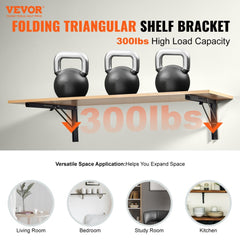 VEVOR Shelf Bracket Foldable, 24" L 2 Pcs , Heavy Duty Floating Shelf Brackets, Brackets for Shelves, 5mm Thick Matte
