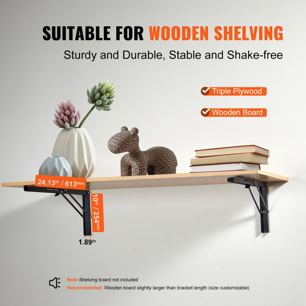 VEVOR Shelf Bracket Foldable, 24" L 2 Pcs , Heavy Duty Floating Shelf Brackets, Brackets for Shelves, 5mm Thick Matte