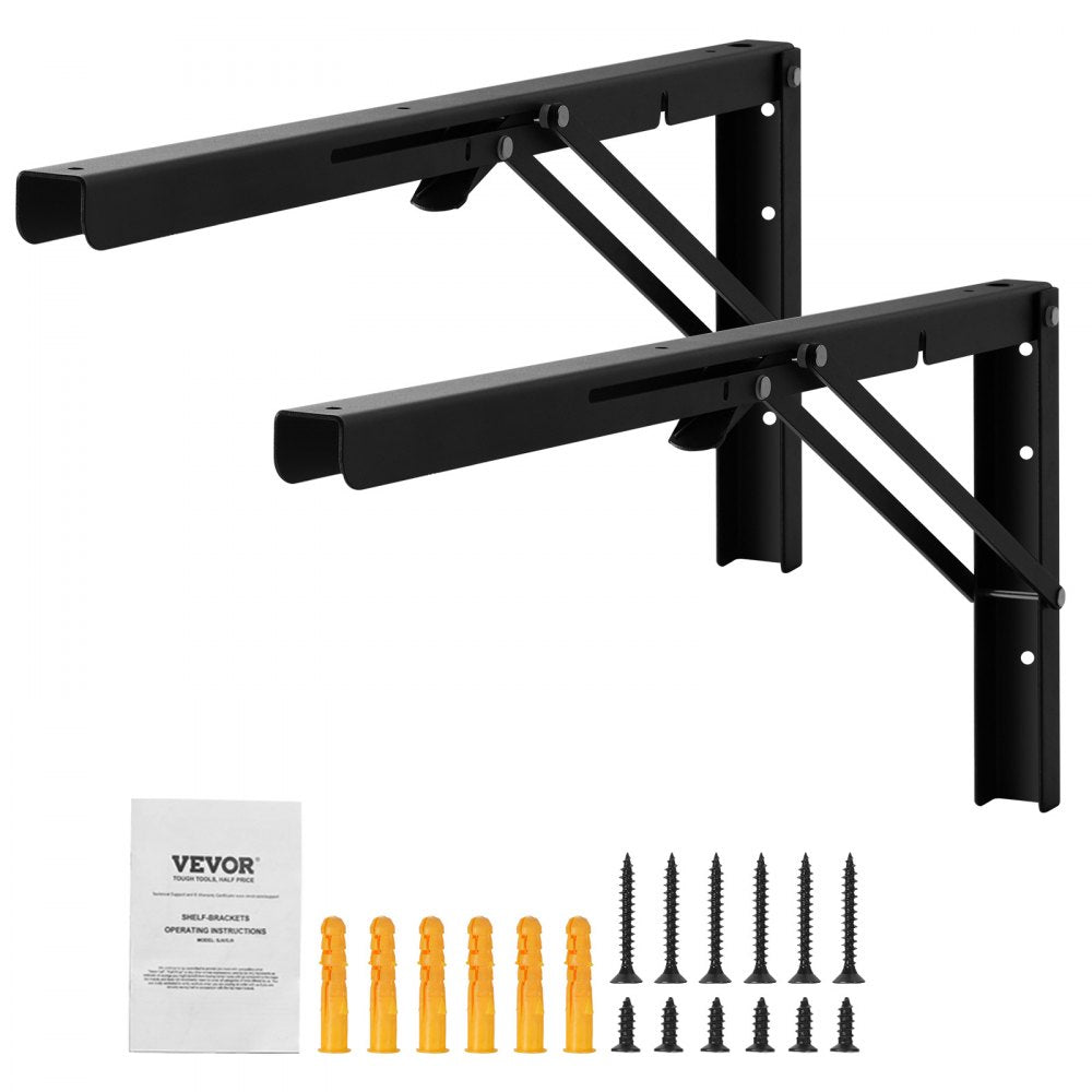 VEVOR Shelf Bracket Foldable, 24" L 2 Pcs , Heavy Duty Floating Shelf Brackets, Brackets for Shelves, 5mm Thick Matte