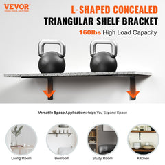 VEVOR Shelf Bracket, 16 x 6 in 4 Pcs, Heavy Duty Floating Shelf Brackets, Brackets for Shelves, 10mm Thick Matte Black