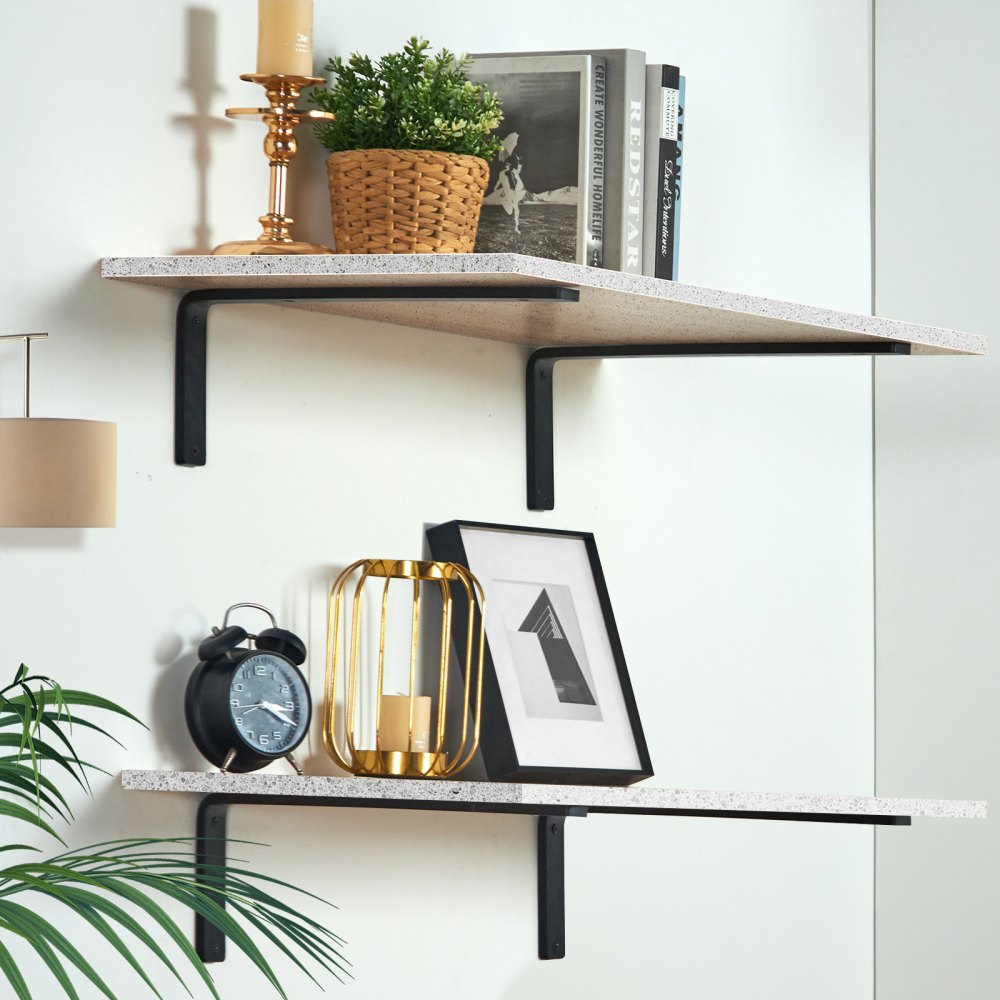 VEVOR Shelf Bracket, 16 x 6 in 4 Pcs, Heavy Duty Floating Shelf Brackets, Brackets for Shelves, 10mm Thick Matte Black