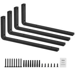 VEVOR Shelf Bracket, 16 x 6 in 4 Pcs, Heavy Duty Floating Shelf Brackets, Brackets for Shelves, 10mm Thick Matte Black