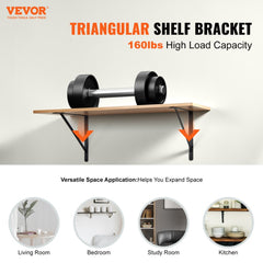 VEVOR Shelf Bracket, 12 x 8 in 10 Pcs, Heavy Duty Floating Shelf Brackets, Brackets for Shelves, 3mm Thick Matte Black