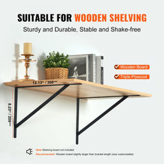 VEVOR Shelf Bracket, 12 x 8 in 10 Pcs, Heavy Duty Floating Shelf Brackets, Brackets for Shelves, 3mm Thick Matte Black