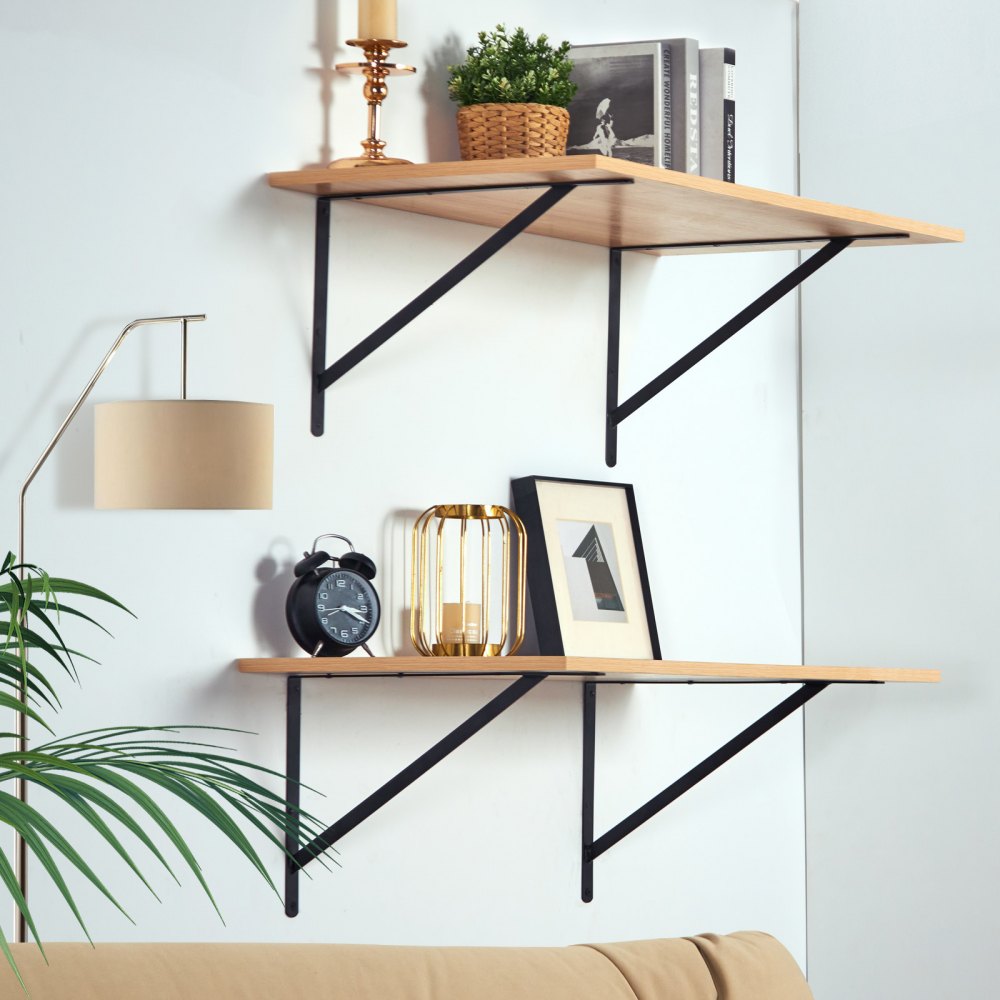 VEVOR Shelf Bracket, 12 x 8 in 10 Pcs, Heavy Duty Floating Shelf Brackets, Brackets for Shelves, 3mm Thick Matte Black