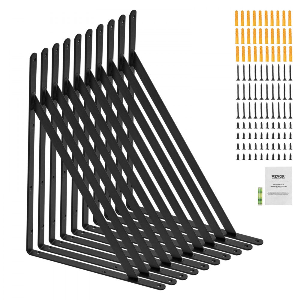 VEVOR Shelf Bracket, 12 x 8 in 10 Pcs, Heavy Duty Floating Shelf Brackets, Brackets for Shelves, 3mm Thick Matte Black