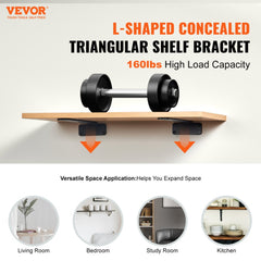 VEVOR Shelf Bracket, 8"L x 4"W x 1.6"H 6 Pcs, Heavy Duty Floating Shelf Brackets, Brackets for Shelves, 5mm Thick Matte