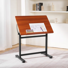 VEVOR Drafting Table, Adjustable 0°-90° Tilt Drawing Desk, Portable Artist Table with Black H-Frame and Brown Desktop