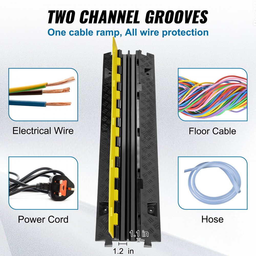 VEVOR 5 PCs Cable Protector Ramp, 2 Channel, 22000 lbs/axle Capacity Heavy Duty TPU Wire Cover Ramp Hose Protector Ramp