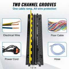 VEVOR 5 PCs Cable Protector Ramp, 2 Channel, 22000 lbs/axle Capacity Heavy Duty TPU Wire Cover Ramp Hose Protector Ramp