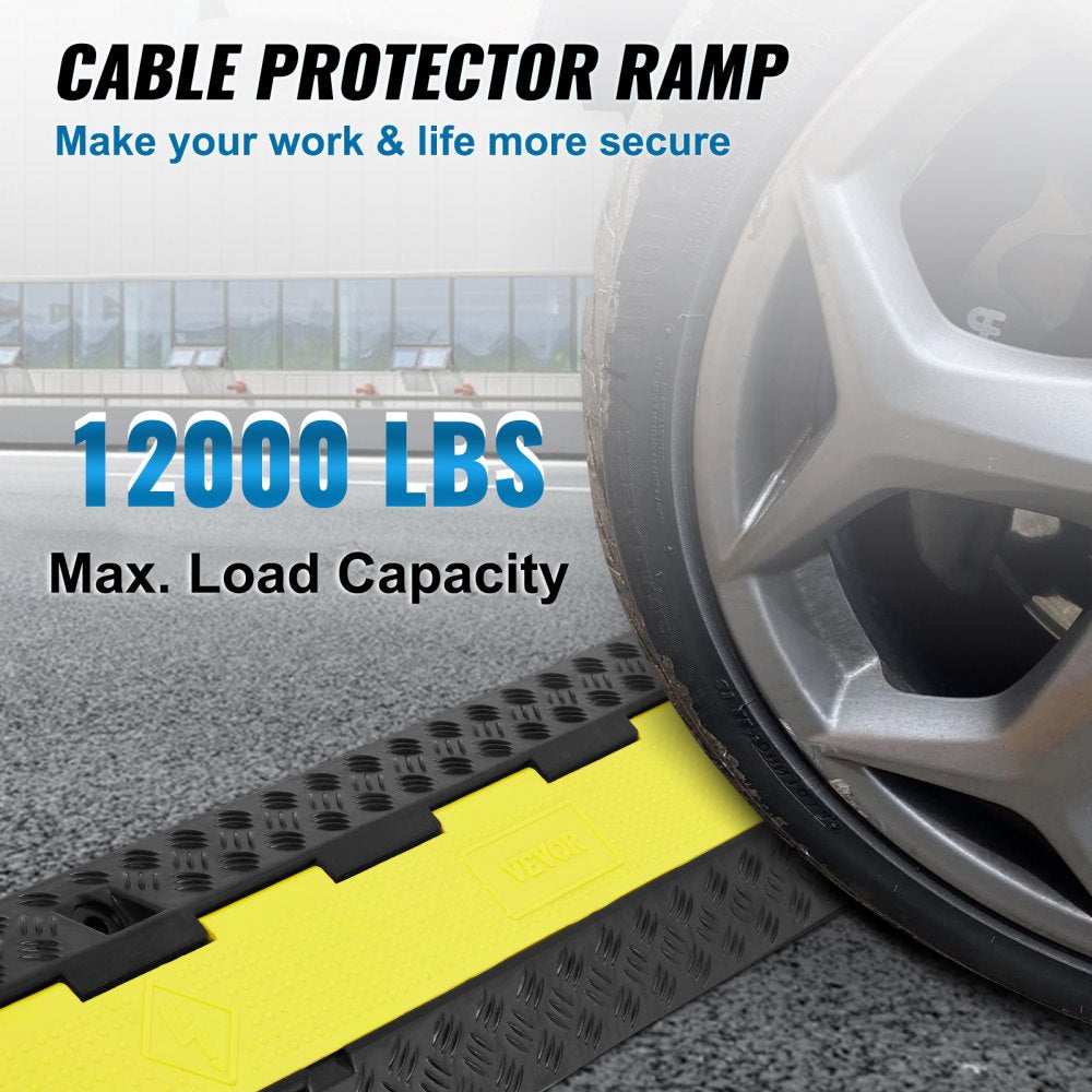 VEVOR 5-Piece Rubber Cable Guard, Dual Channel, 12000 lbs per Axle Load Capacity, Durable Hose & Wire Protection Ramp