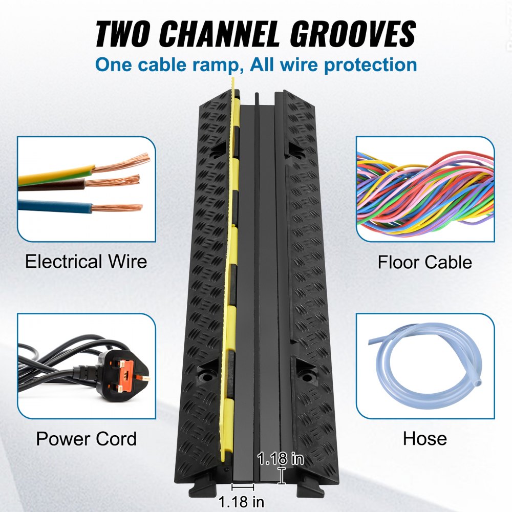 VEVOR 5-Piece Rubber Cable Guard, Dual Channel, 12000 lbs per Axle Load Capacity, Durable Hose & Wire Protection Ramp