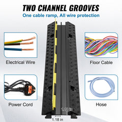 VEVOR 5-Piece Rubber Cable Guard, Dual Channel, 12000 lbs per Axle Load Capacity, Durable Hose & Wire Protection Ramp