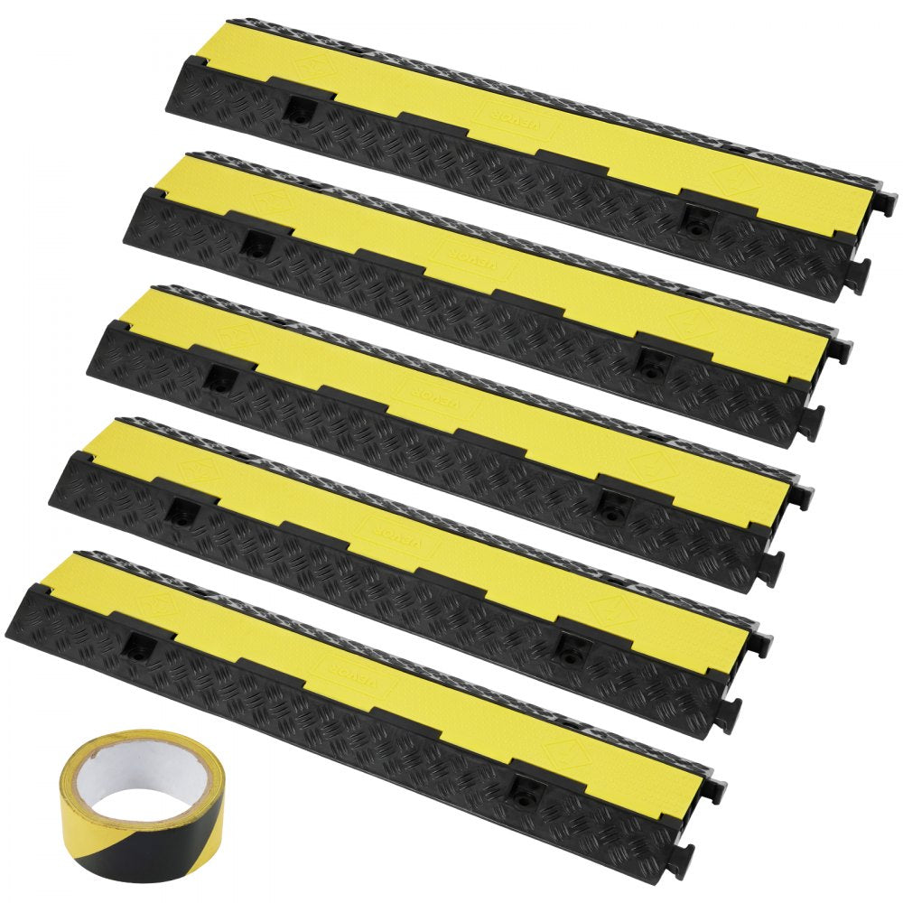 VEVOR 5-Piece Rubber Cable Guard, Dual Channel, 12000 lbs per Axle Load Capacity, Durable Hose & Wire Protection Ramp