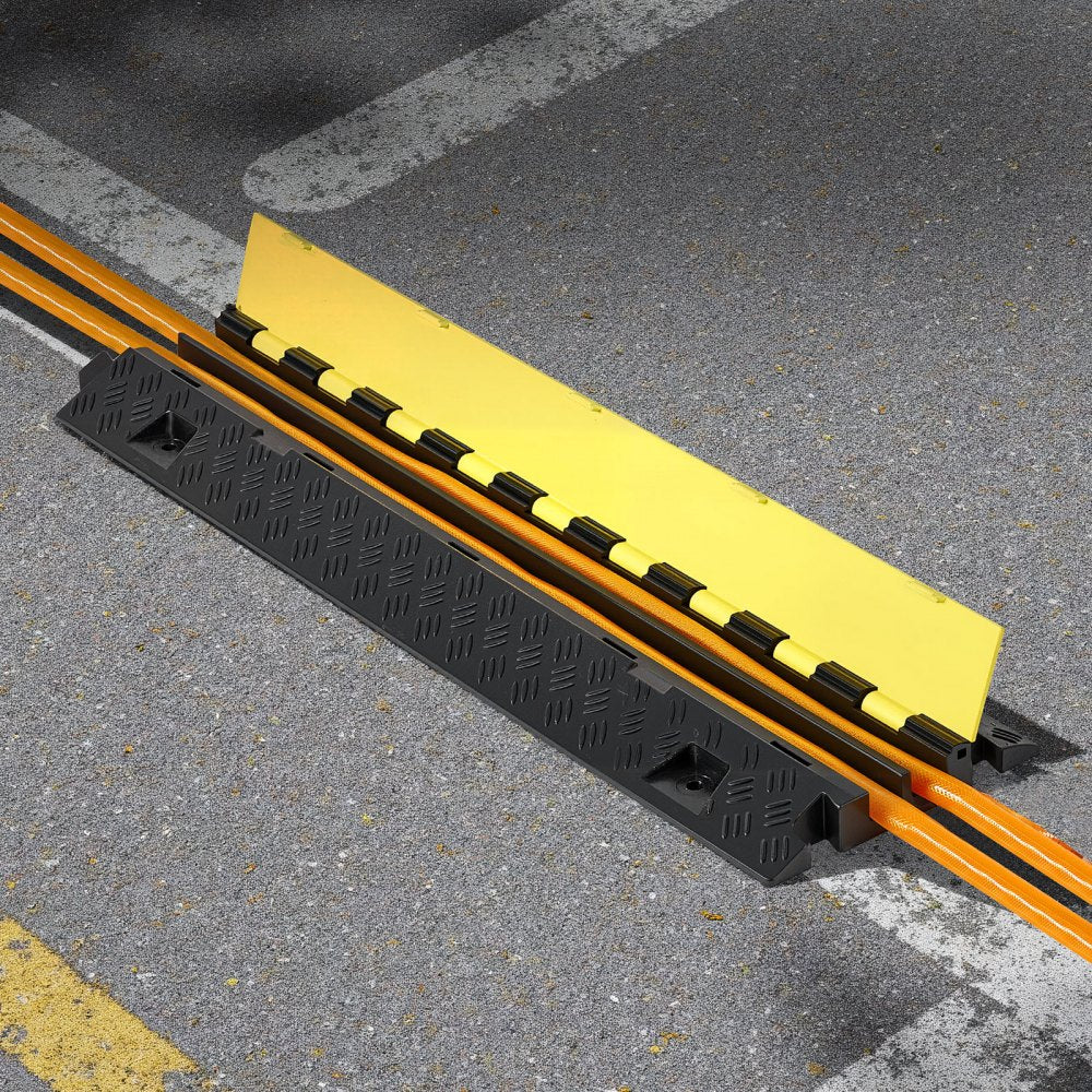 VEVOR Cable Protector Ramp, 22,000 lbs/axle Capacity, 2 Channel Heavy Duty TPU Cord Hose Wire Cover, 1.2 x 1.1 in