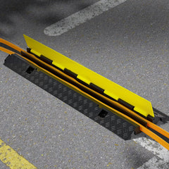 VEVOR Cable Protector Ramp, 22,000 lbs/axle Capacity, 2 Channel Heavy Duty Rubber Cord Hose Wire Cover, 1.3 x 1.2 in