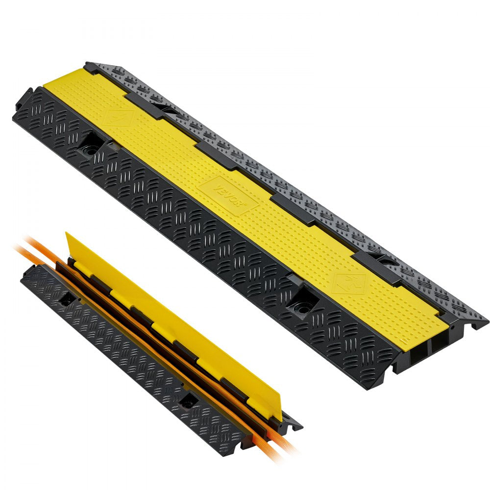 VEVOR Cable Protector Ramp, 22,000 lbs/axle Capacity, 2 Channel Heavy Duty Rubber Cord Hose Wire Cover, 1.3 x 1.2 in