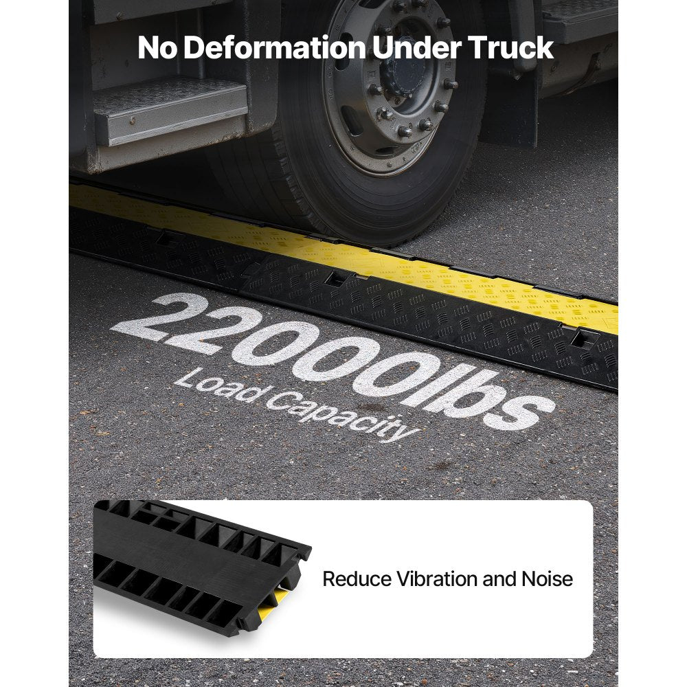 VEVOR Cable Protector Ramp, 22,000 lbs/axle Capacity, 2 Channel Heavy Duty Rubber Cord Hose Wire Cover, 2.2 x 2 in