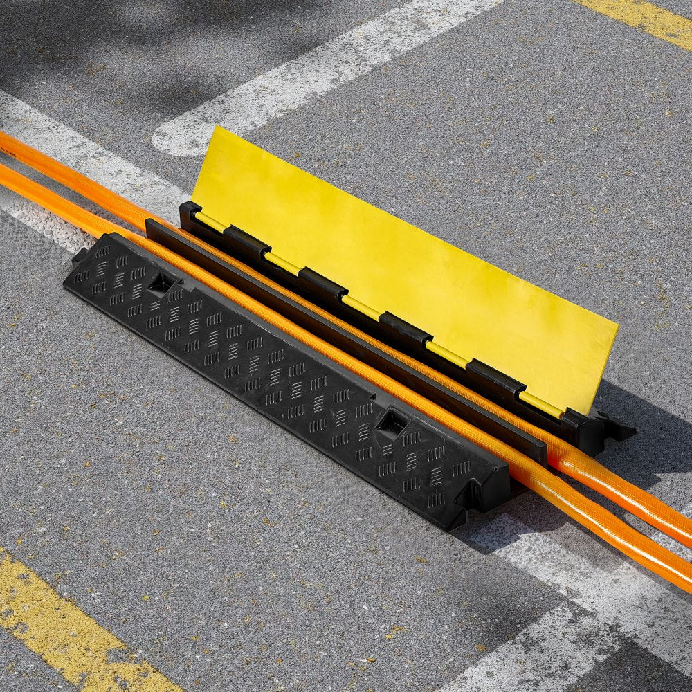 VEVOR Cable Protector Ramp, 22,000 lbs/axle Capacity, 2 Channel Heavy Duty Rubber Cord Hose Wire Cover, 2.2 x 2 in