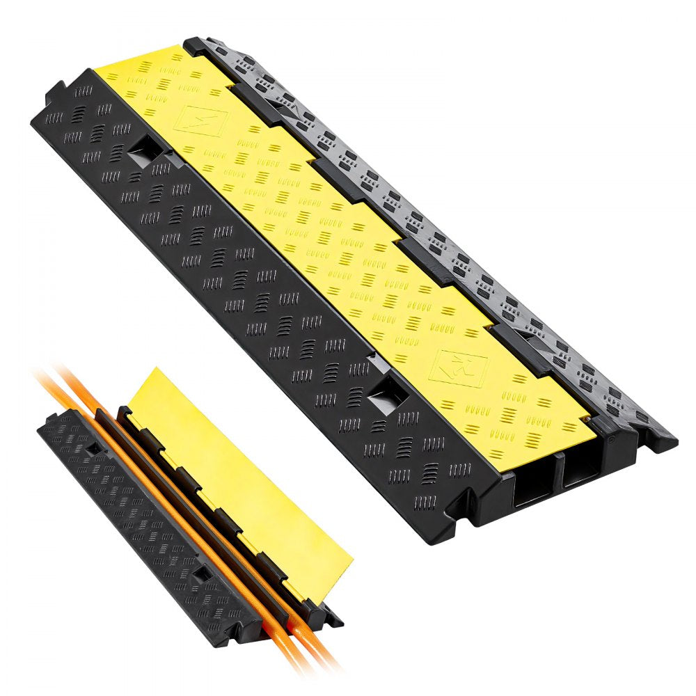 VEVOR Cable Protector Ramp, 22,000 lbs/axle Capacity, 2 Channel Heavy Duty Rubber Cord Hose Wire Cover, 2.2 x 2 in