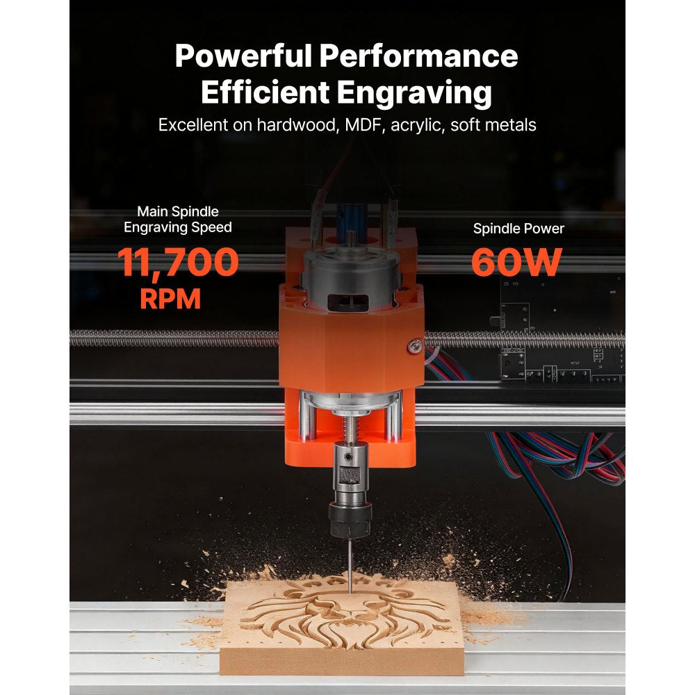 VEVOR 3018 CNC Router Machine, 60W Spindle, 3-Axis Wood Engraving Milling Machine, with 300 x 180 x 40 mm Working Area