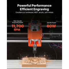VEVOR 3018 CNC Router Machine, 60W Spindle, 3-Axis Wood Engraving Milling Machine, with 300 x 180 x 40 mm Working Area