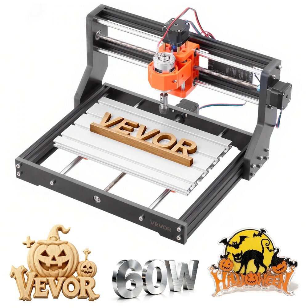 VEVOR 3018 CNC Router Machine, 60W Spindle, 3-Axis Wood Engraving Milling Machine, with 300 x 180 x 40 mm Working Area