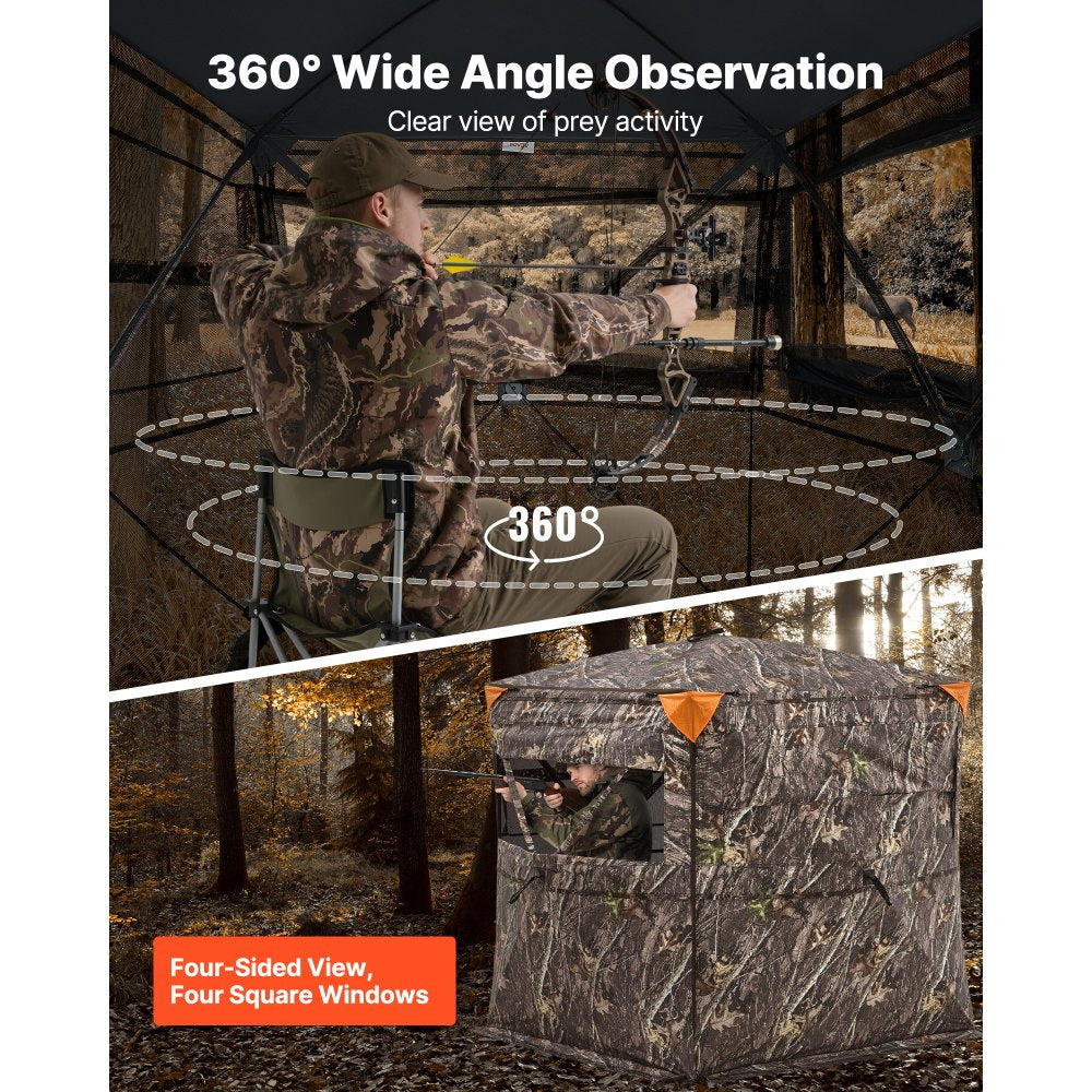 VEVOR Hunting Blind, 2-3 Person See Through Ground Blinds with Carrying Bag, 360 Degree Portable Camouflage Tent