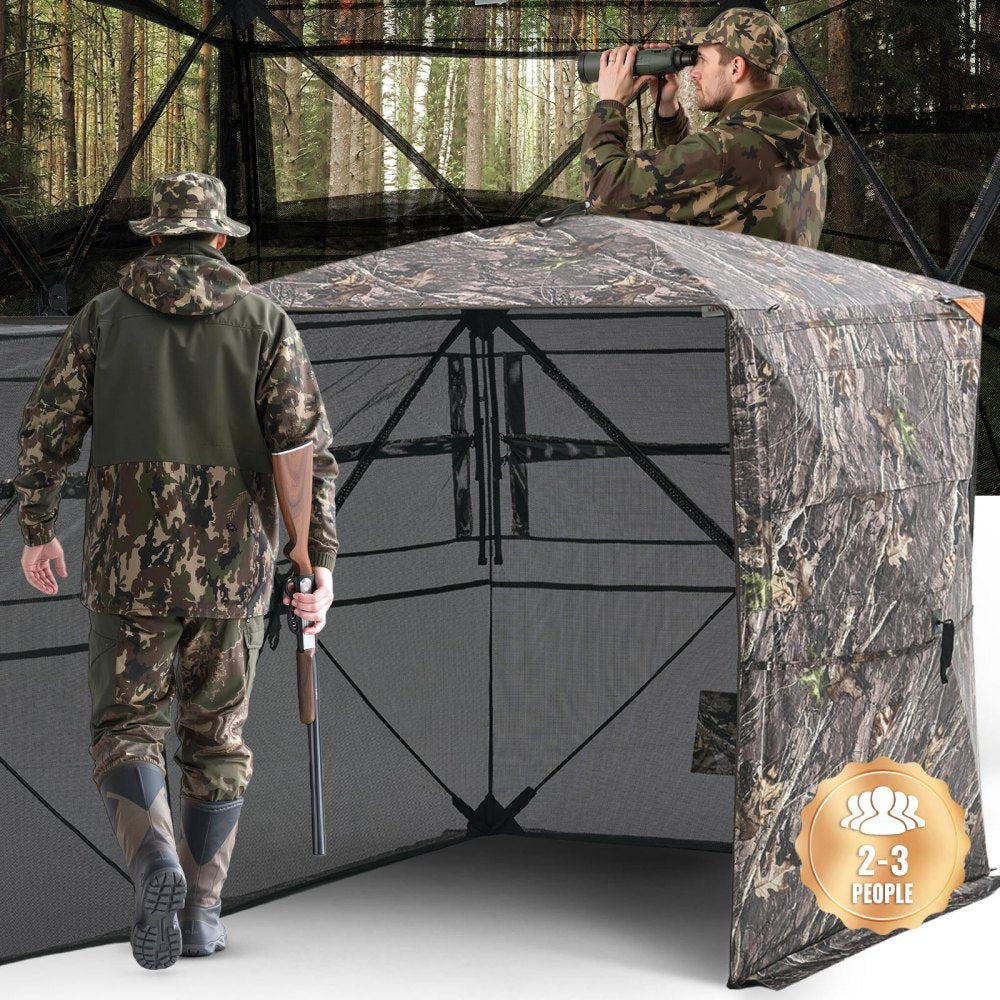 VEVOR Hunting Blind, 2-3 Person See Through Ground Blinds with Carrying Bag, 360 Degree Portable Camouflage Tent