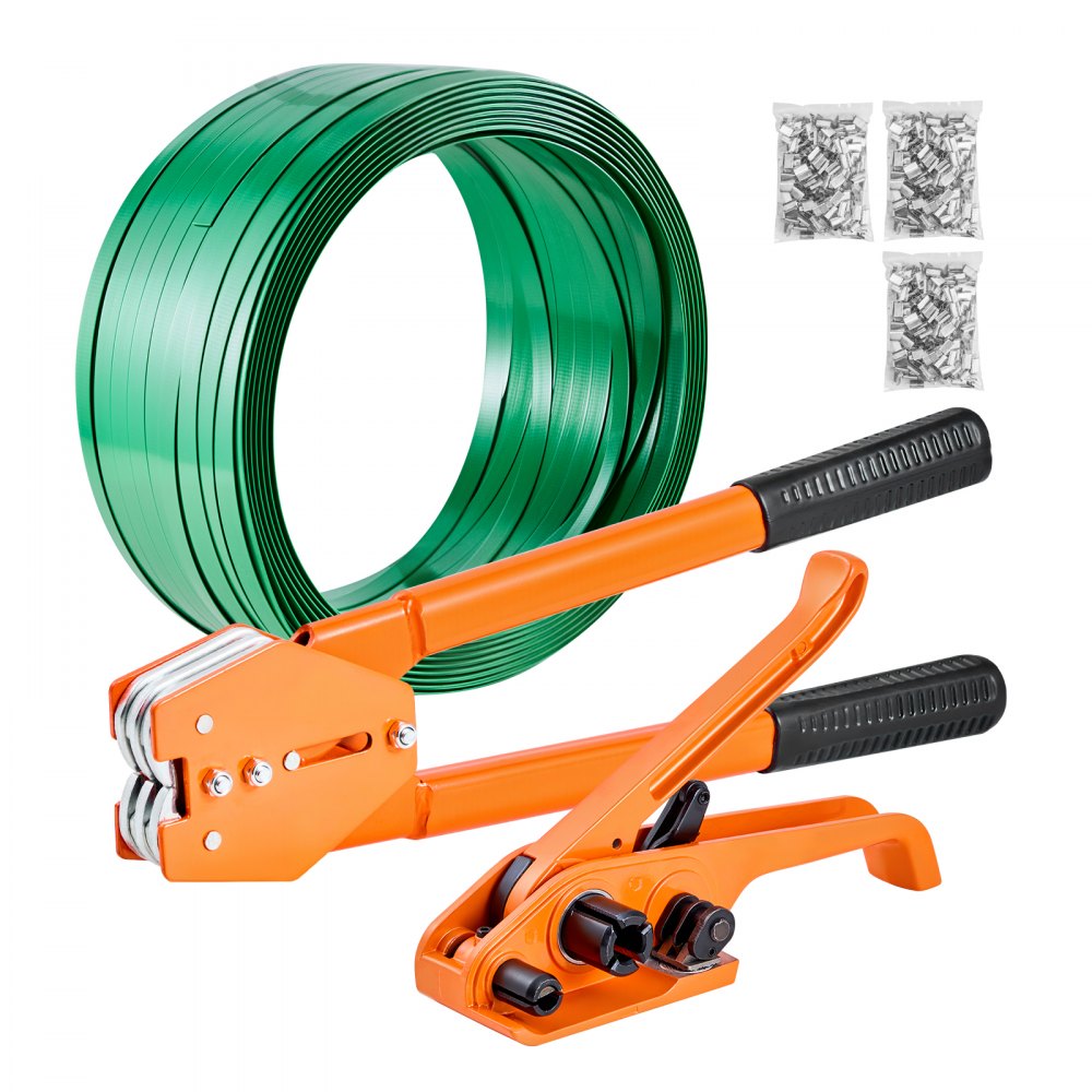 VEVOR Banding Strapping Kit, Heavy Duty Banding Sealer Tool with 1000 ft Length PET Band, 300 Metal Seals, Plastic