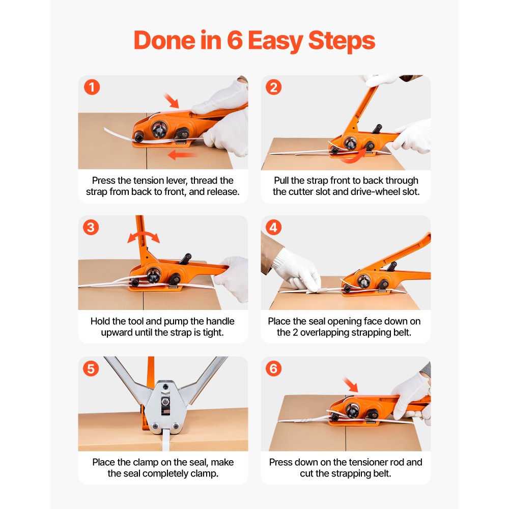 VEVOR Banding Strapping Kit, Heavy Duty Banding Sealer Tool with 330 ft Length PP Band, 100 Metal Seals, Plastic Manual