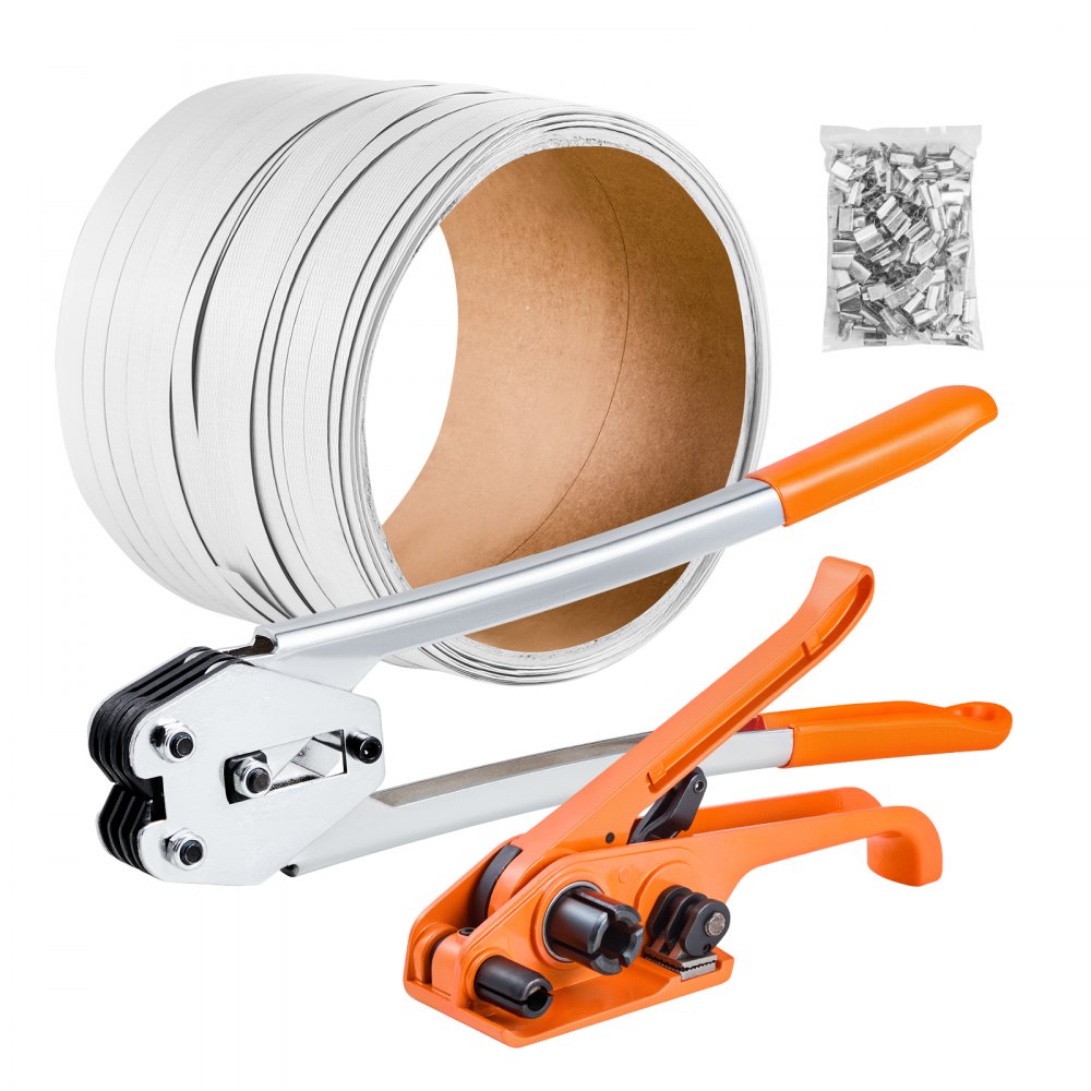 VEVOR Banding Strapping Kit, Heavy Duty Banding Sealer Tool with 330 ft Length PP Band, 100 Metal Seals, Plastic Manual