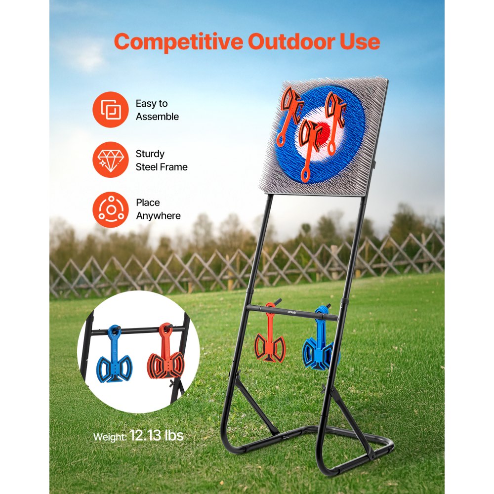 VEVOR Axe Throwing Game, Plastic Bristle Target with 8 Throwing Axes Set, Foldable Steel Frame, Easy to Store, Stable