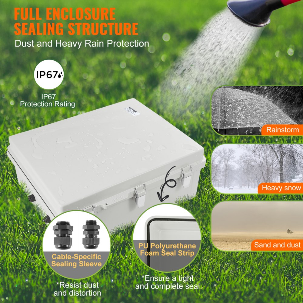 VEVOR Outdoor Electrical Junction Box, 20.87 x 16.92 x 7.87 in, ABS Plastic Electrical Enclosure Box with Hinged Cover