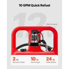 VEVOR Diesel Transfer Tank, 32 Gallon, Portable Kerosene Tank with 12V DC 10GPM Electric Transfer Pump, 13 ft Delivery