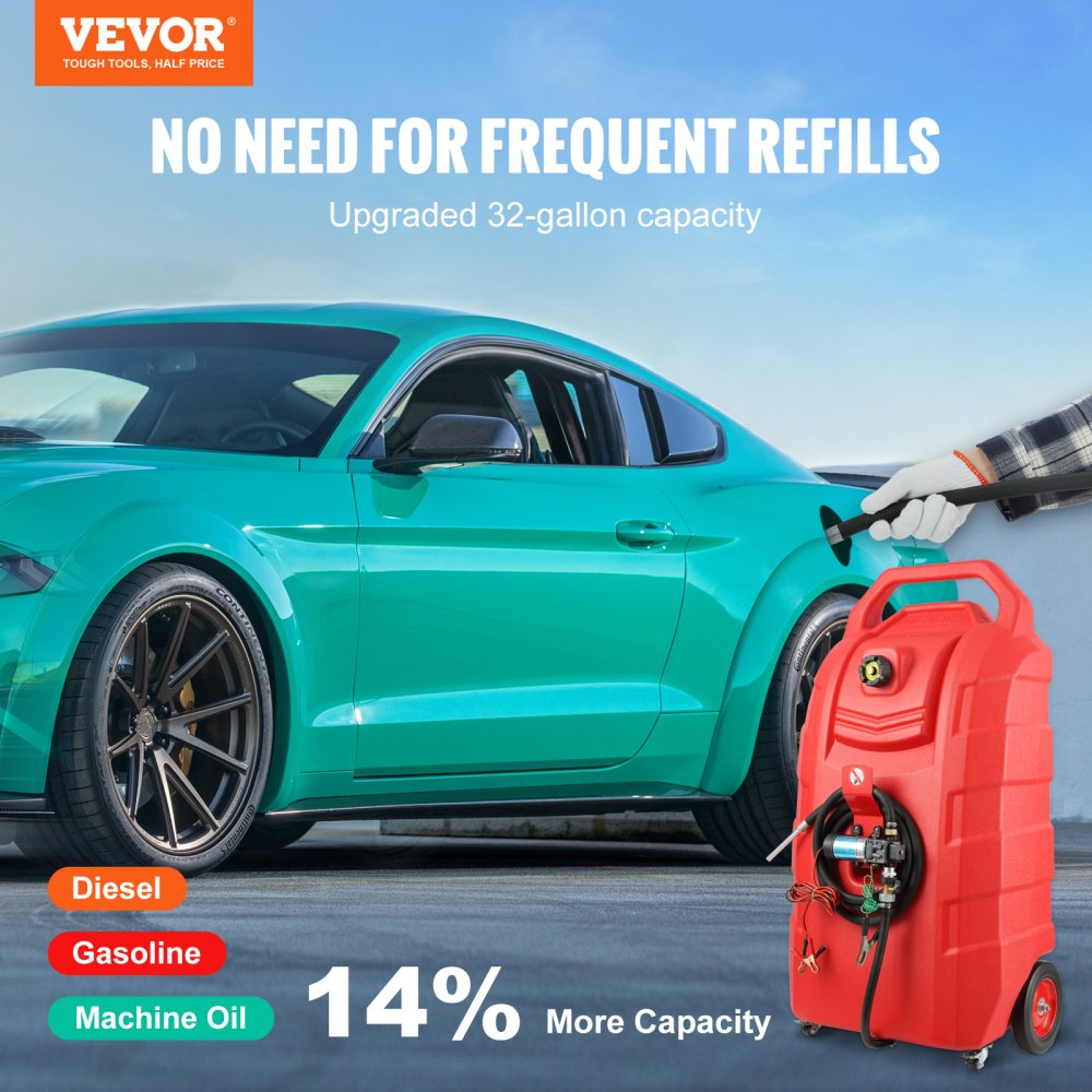 VEVOR Fuel Caddy, 32 Gallon, Portable Fuel Storage Tank On-Wheels, with 12V DC Transfer Pump, Gasoline Diesel Fuel